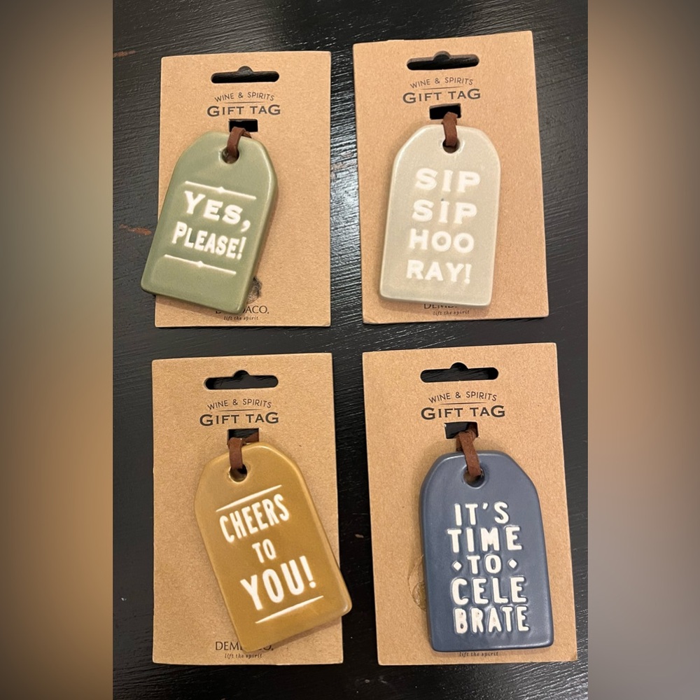 Decorative Cute Funny Wine & Spirits Ceramic Wood Bottle Gift Tags~Lot Of 4 NEW